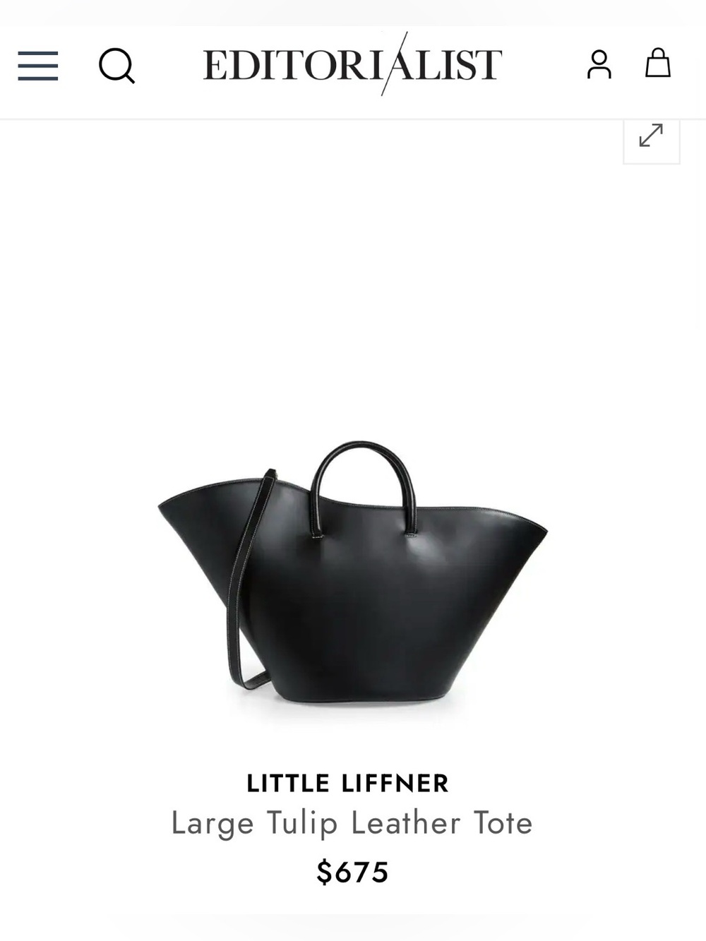 LITTLE LIFNER OPEN Tulip Leather Tote - Black Large size